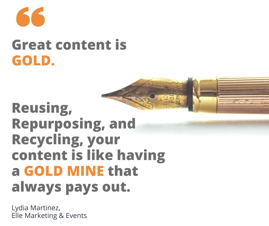 Content Marketing Quote | Lydia Martinez, Elle Marketing and Events | Gold Pen